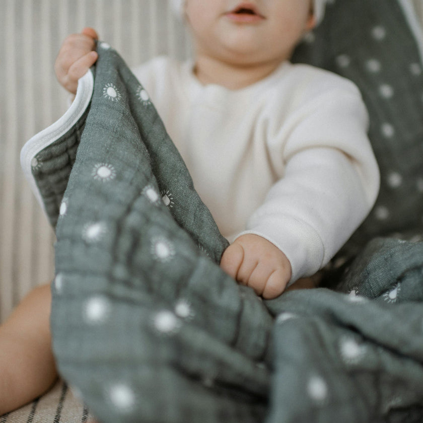 Original Organic Cotton Muslin Quilt - Sage Suns