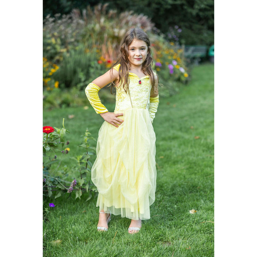 Velvety Soft Yellow Princess Gown with Arm Warmers