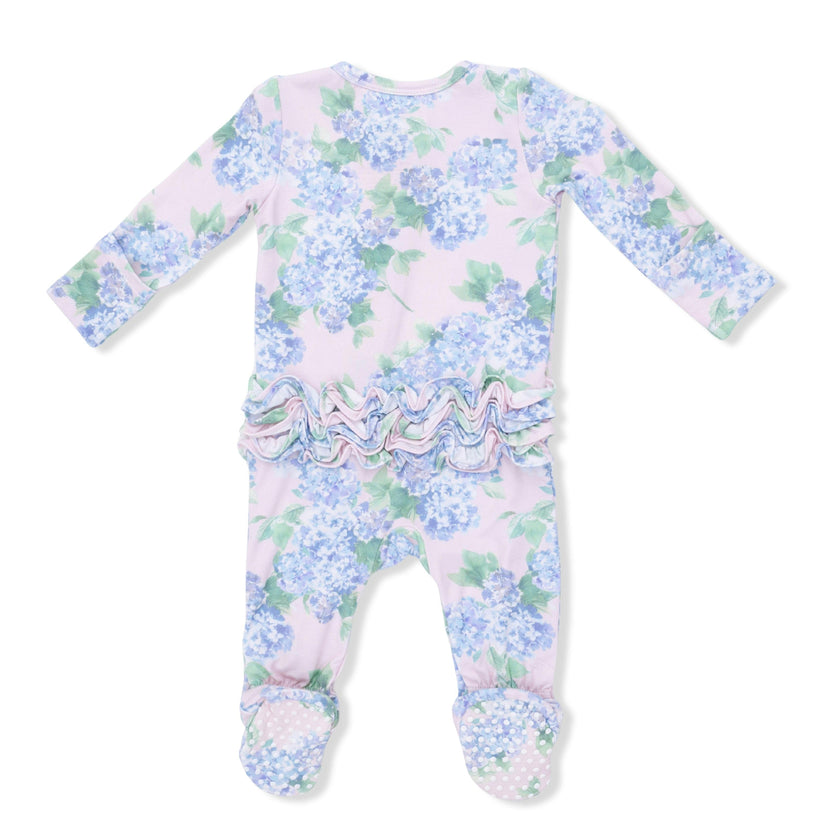 Hydrangeas - 2 Way Ruffle Back Zipper Footie