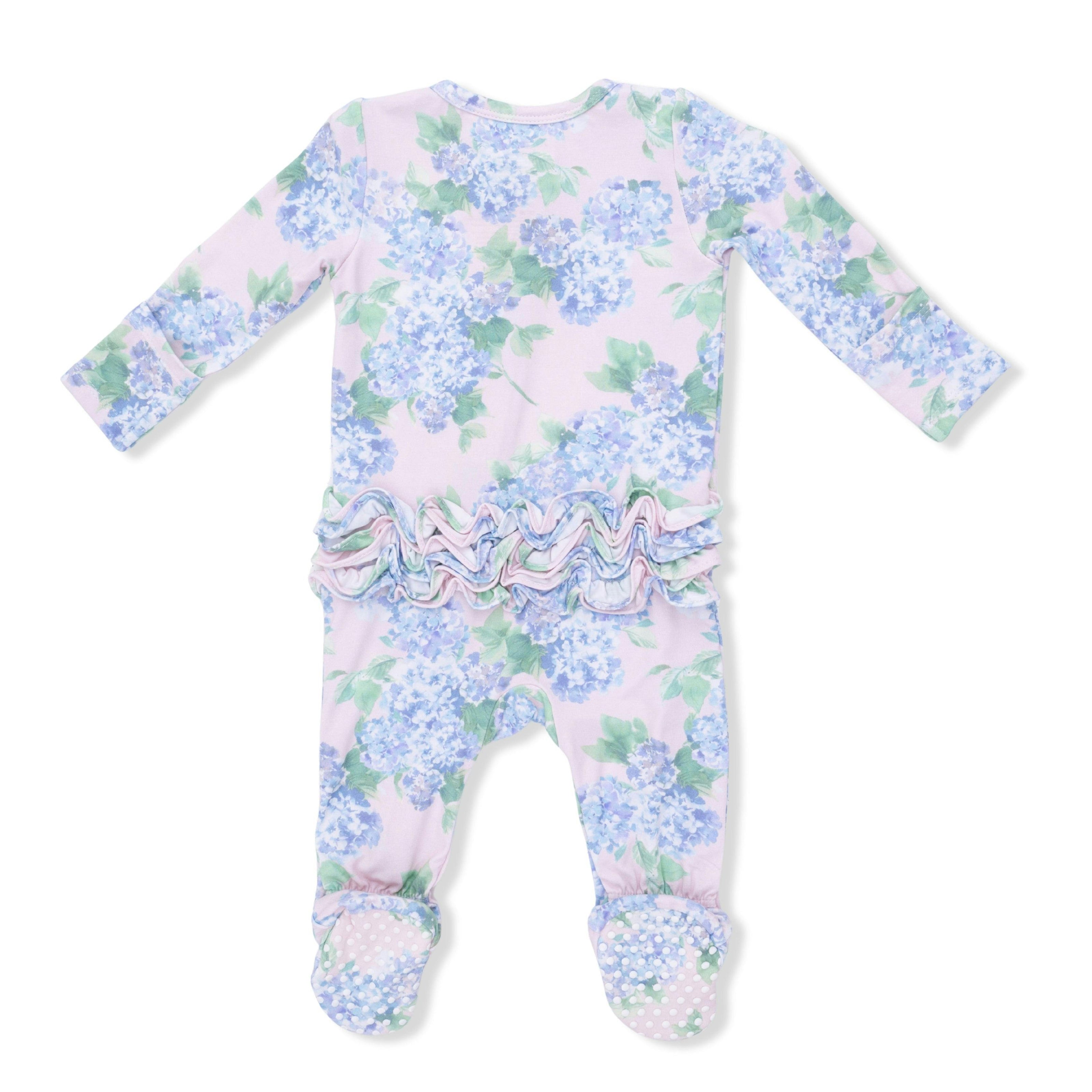 Hydrangeas - 2 Way Ruffle Back Zipper Footie