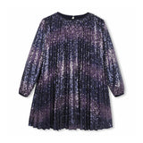 Navy Pleated Sequin Dress