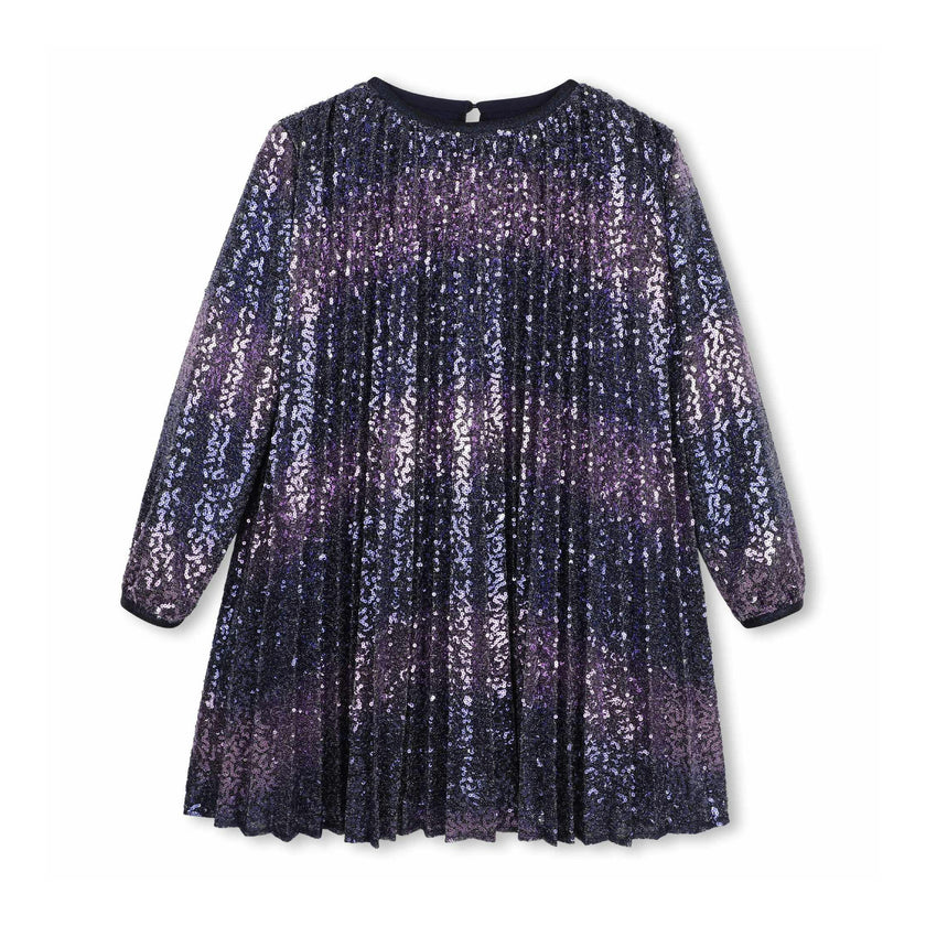 Navy Pleated Sequin Dress
