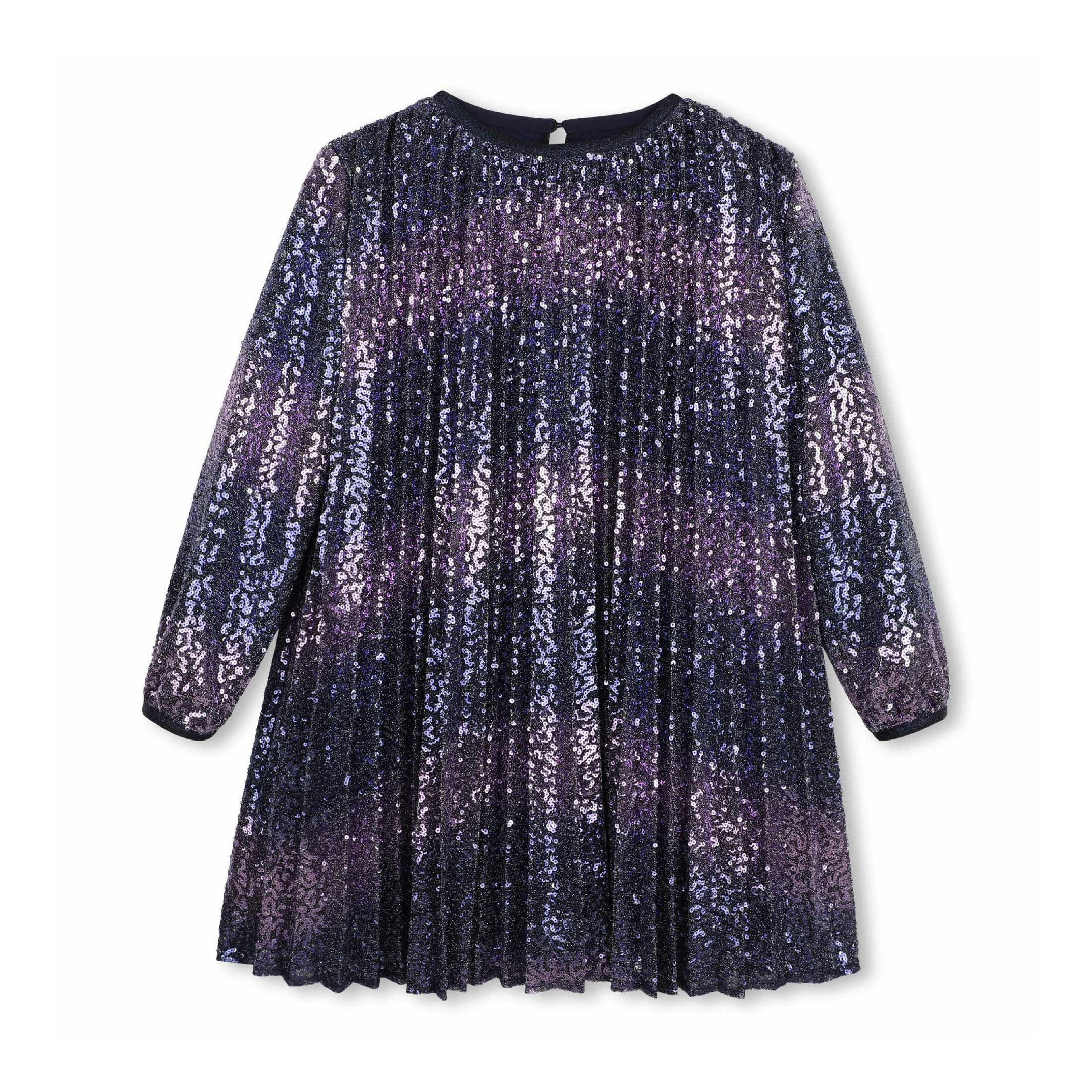 Navy Pleated Sequin Dress