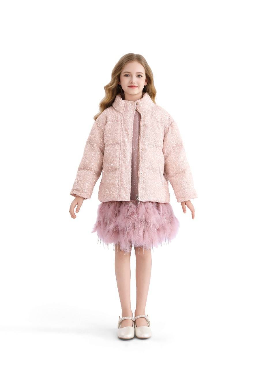 Pink Glitter Puffer Jacket