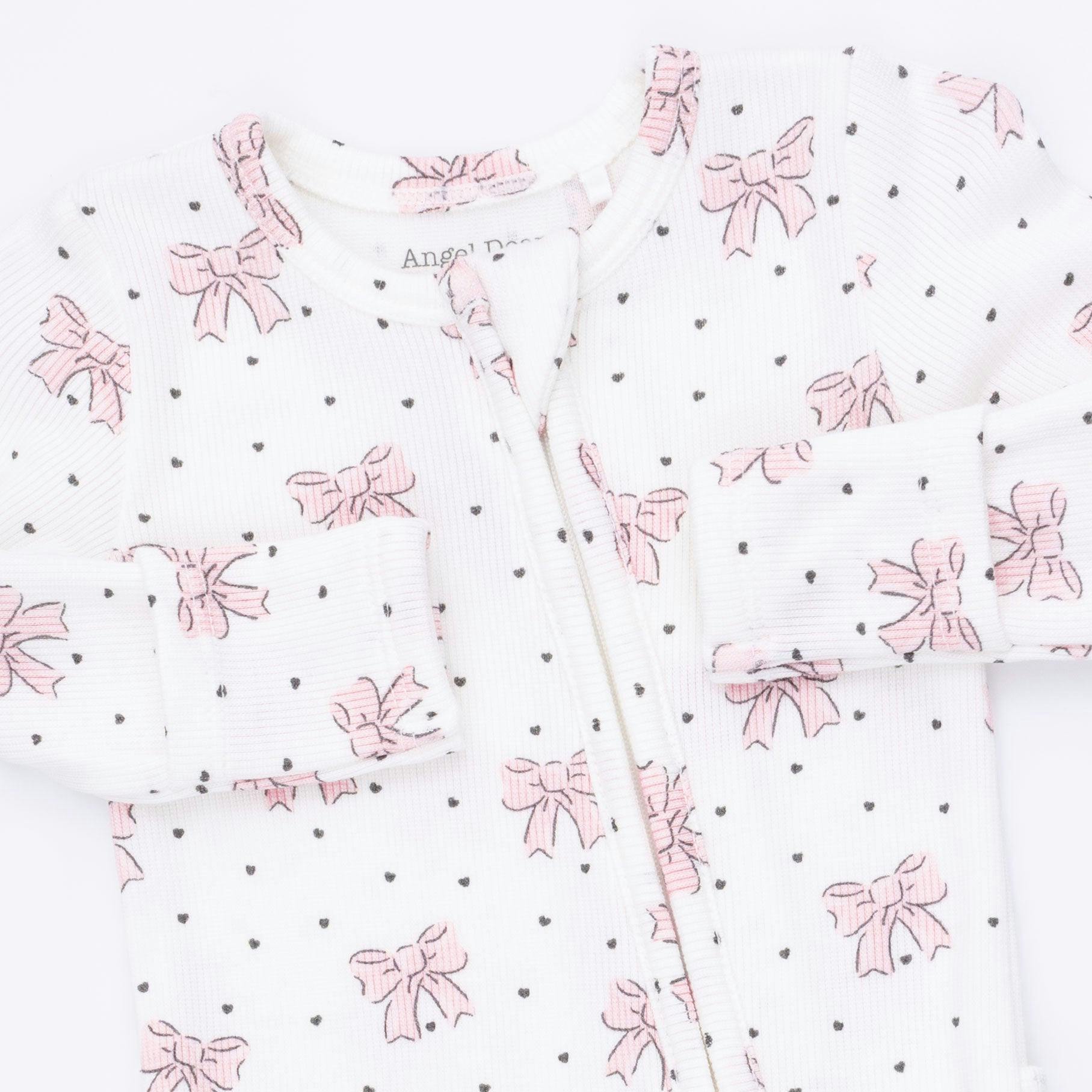 Bows and Hearts - 2 Way Ruffle Back Zipper Footie