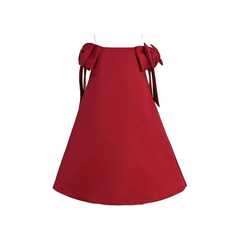 Red Luneta Off Shoulder Bow Dress