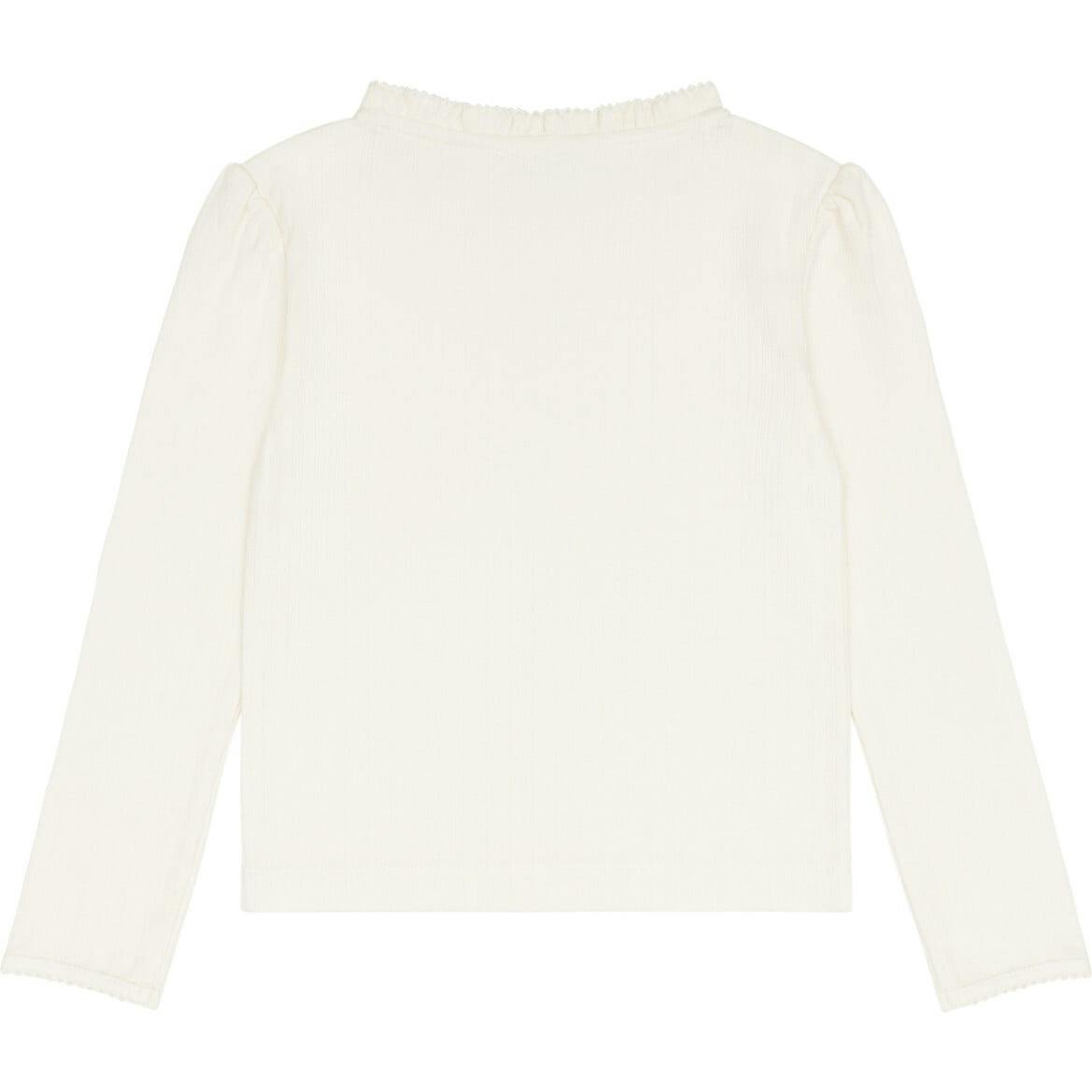 girls cream ruffle pointelle long sleeve shirt