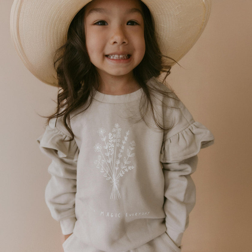 Organic Fleece Ruffle Sleeve Sweatshirt