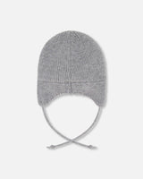 Lined Baby Knit Hat With Ears And Strings Heather Gray