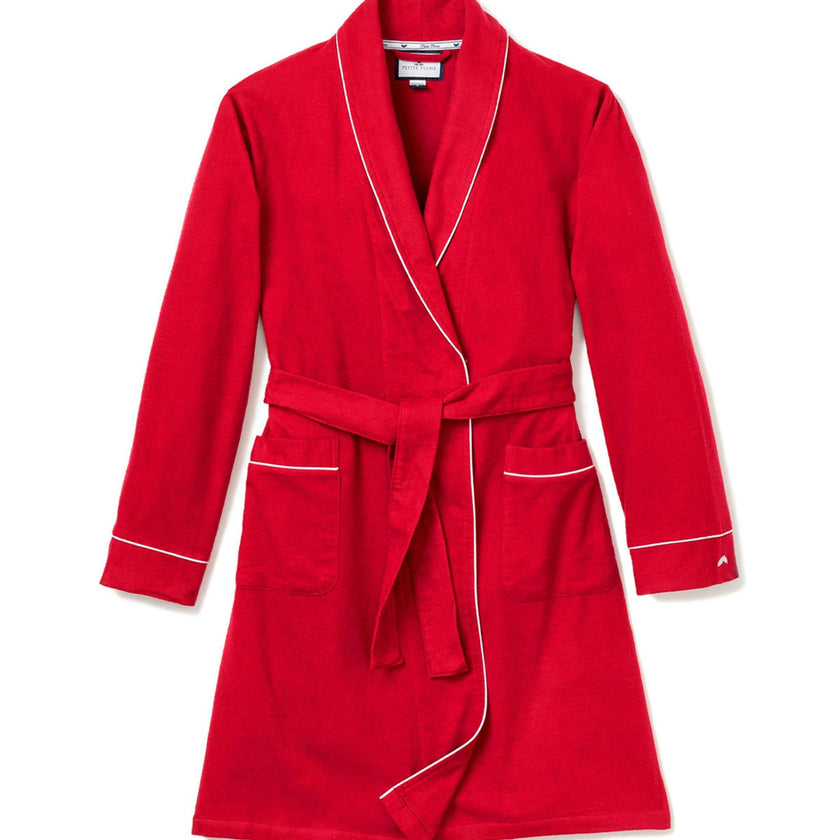 Women's Flannel Robe in Red with White Piping