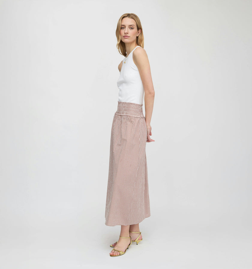 The Delphine Nap Skirt - Cognac Gingham