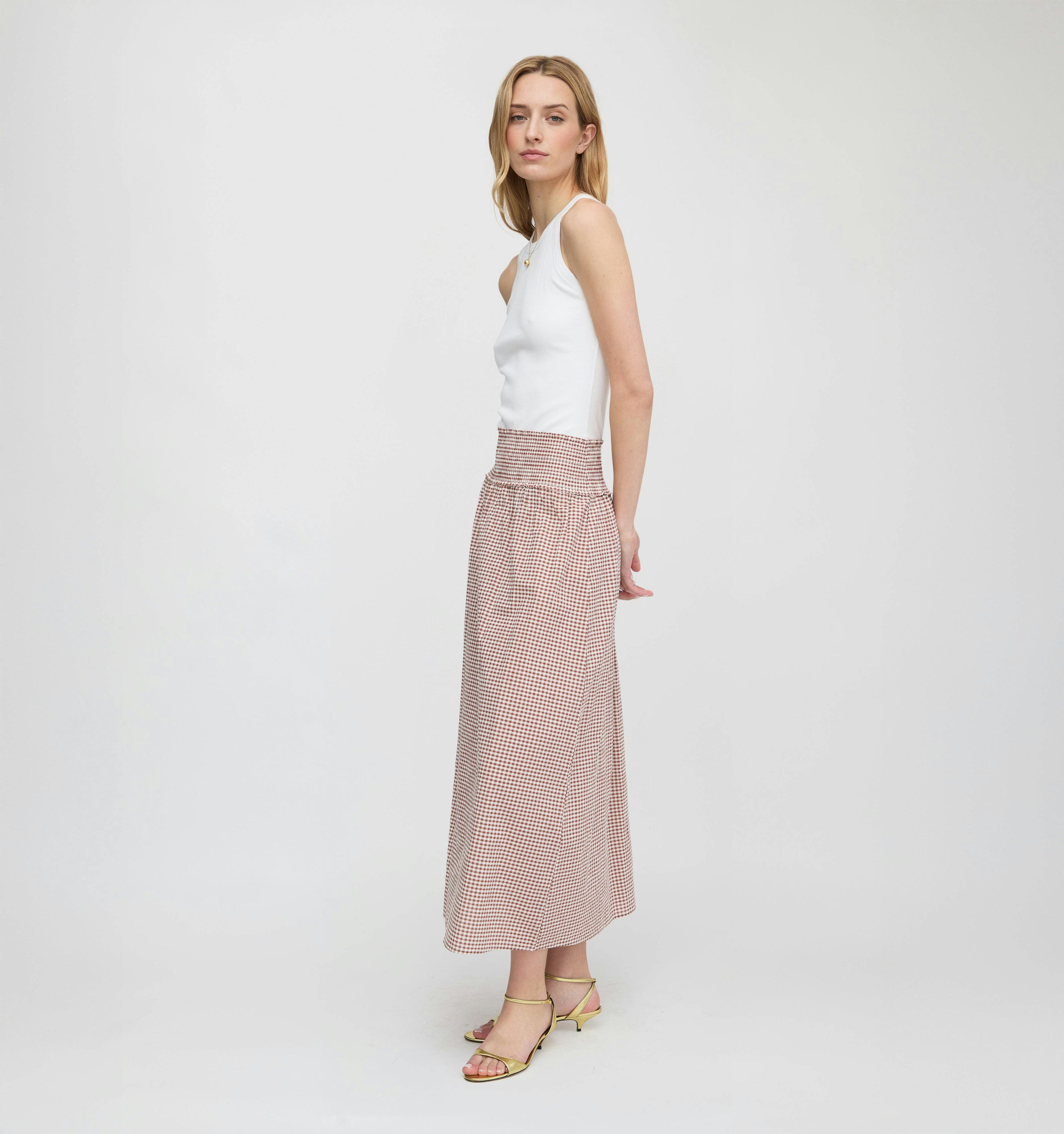 The Delphine Nap Skirt - Cognac Gingham