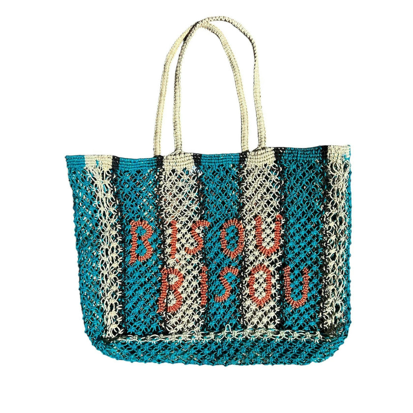 St Jean Jute Beach Tote "Bisous Bisous", Bisous Bisous