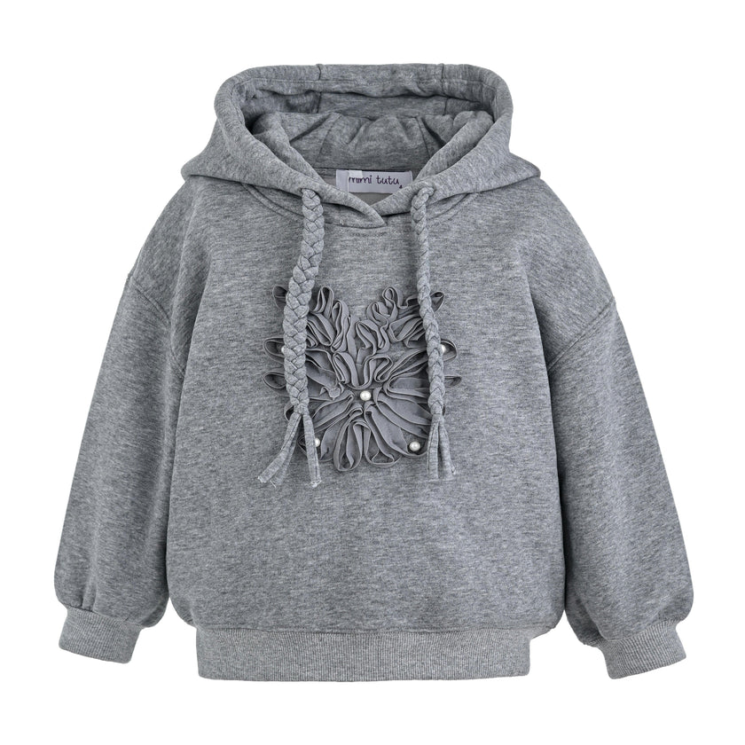 Gray Embellished Hooded Sweatshirt