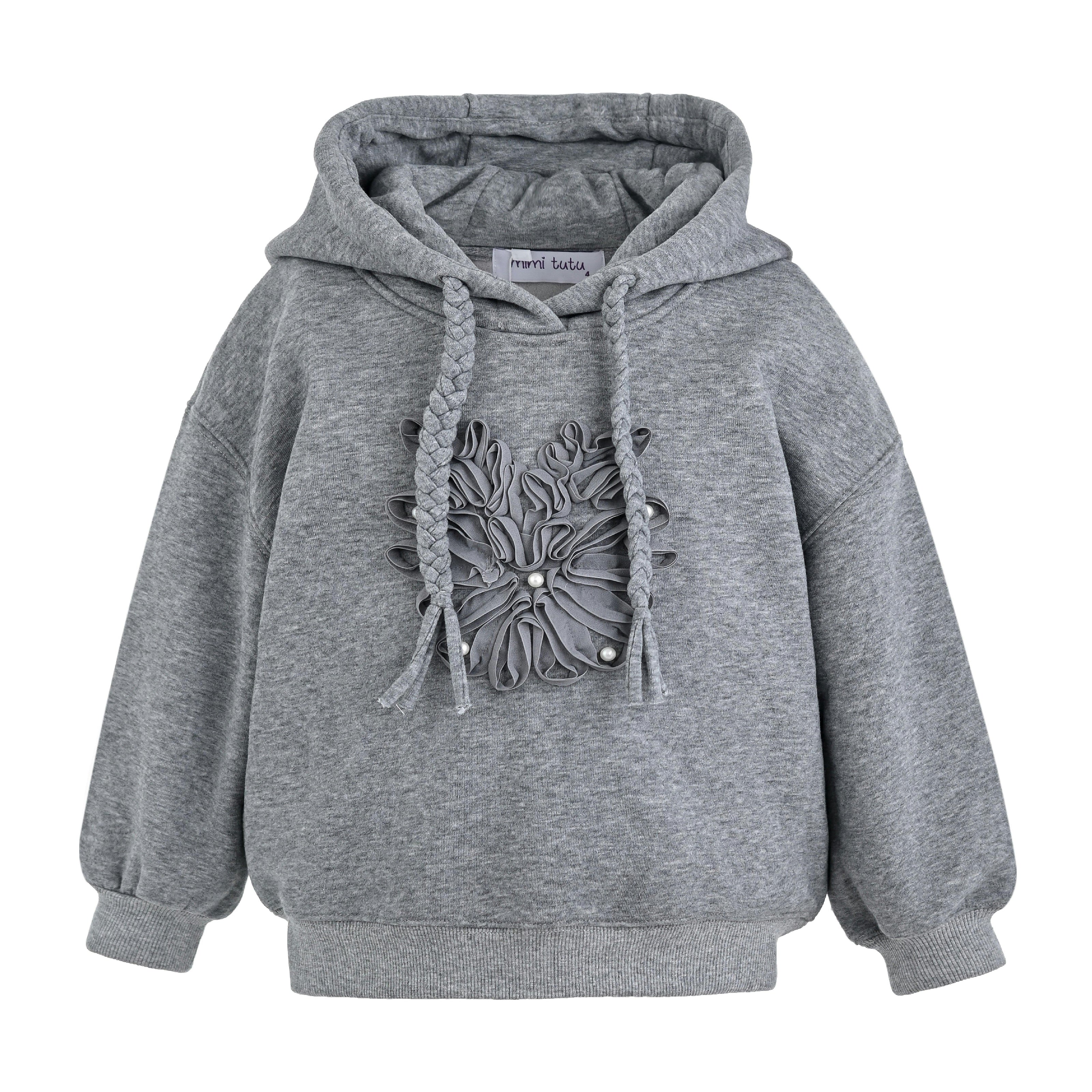 Gray Embellished Hooded Sweatshirt