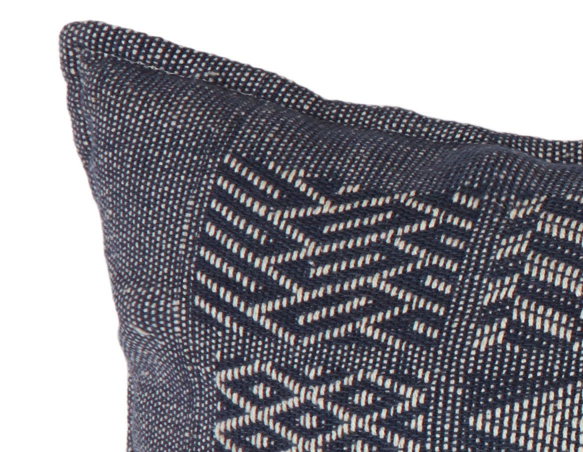 Artisan Hand Loomed Cotton Square Pillow - Indigo Blocks - 24