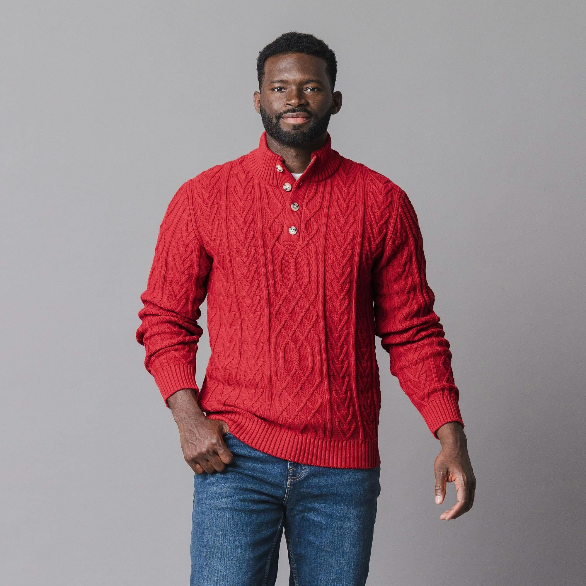 Organic Mock Neck Cable Sweater