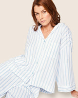 The Olivia Wide Leg Pima Pajama Set in Periwinkle Stripe