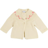 Wildflower Embroidered Two Button Cotton Newborn Cardigan in Cream (1-9mths)