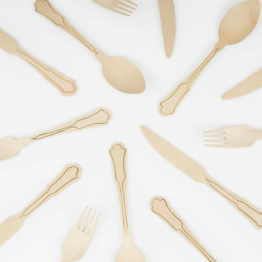 Elegant Gold Foil Detail Wooden Cutlery Set