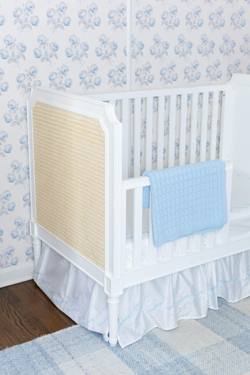 Embroidered Crib Skirt - Sky