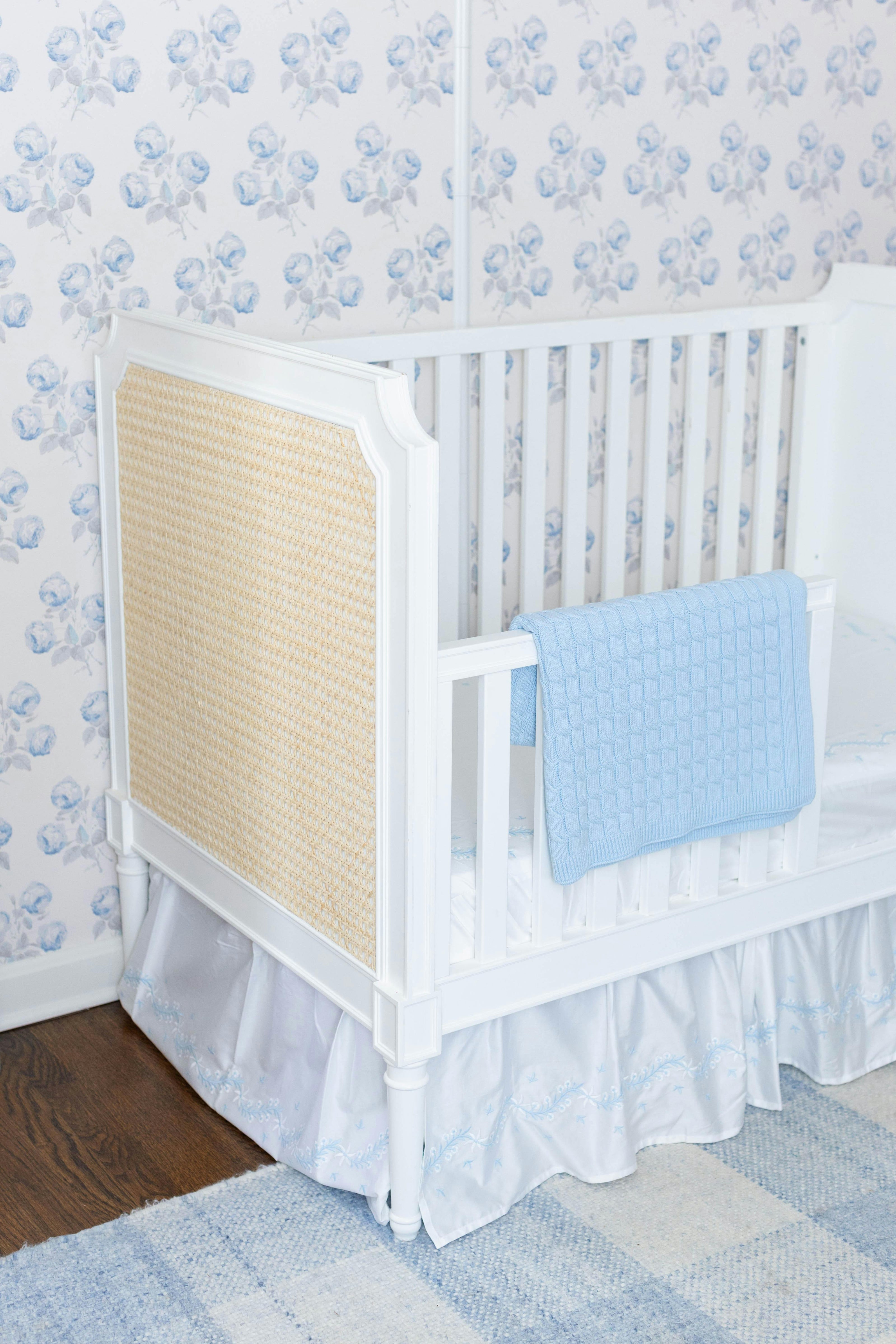 Embroidered Crib Sheet - Sky
