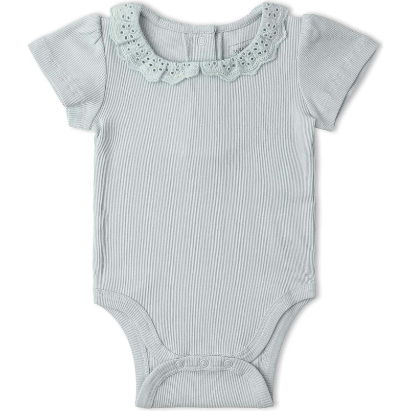 Organic Lace Collar Onesie & Tights Set - Fog