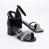 Black-Double Rhinestone Strap Heels