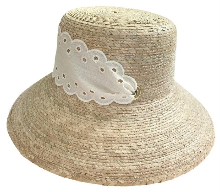 Clematis Bucket Hat (PreOrder Shipping June 15th) - Antique Eyelet Scallop Lace Short Ribbon