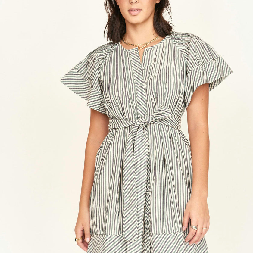 Vienna Pintuck Dress in Dune Stripe