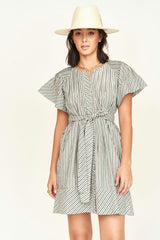 Vienna Pintuck Dress in Dune Stripe