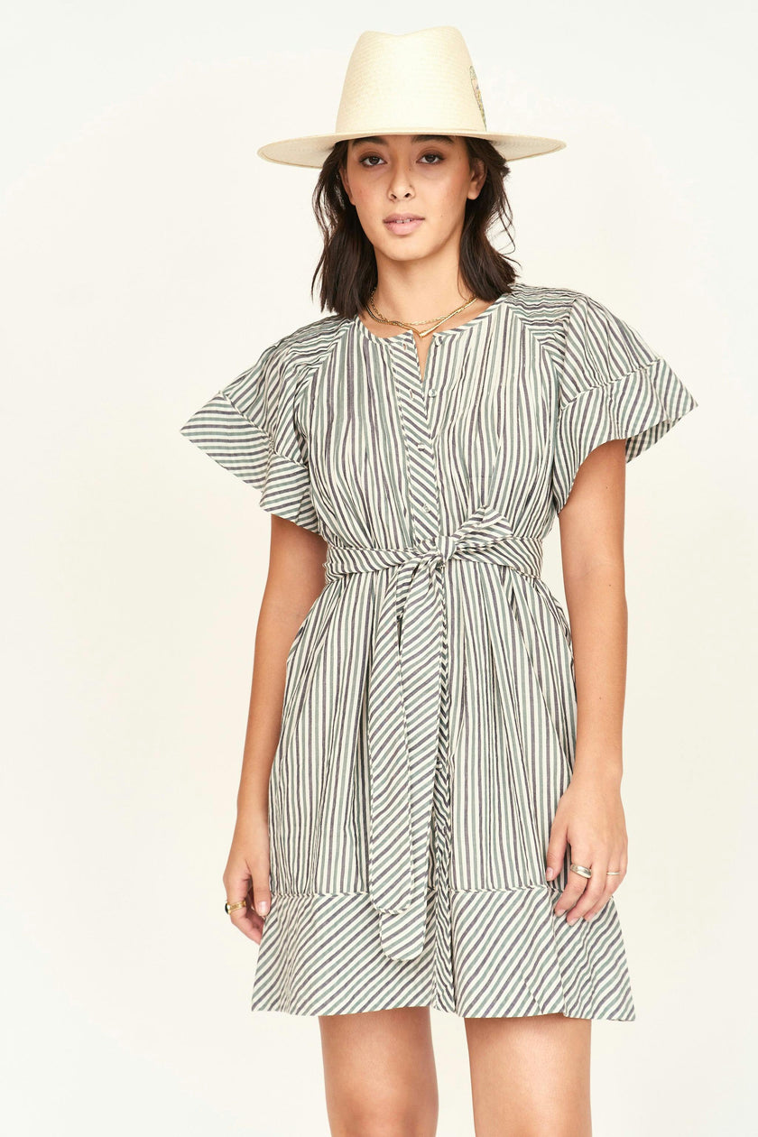 Vienna Pintuck Dress in Dune Stripe
