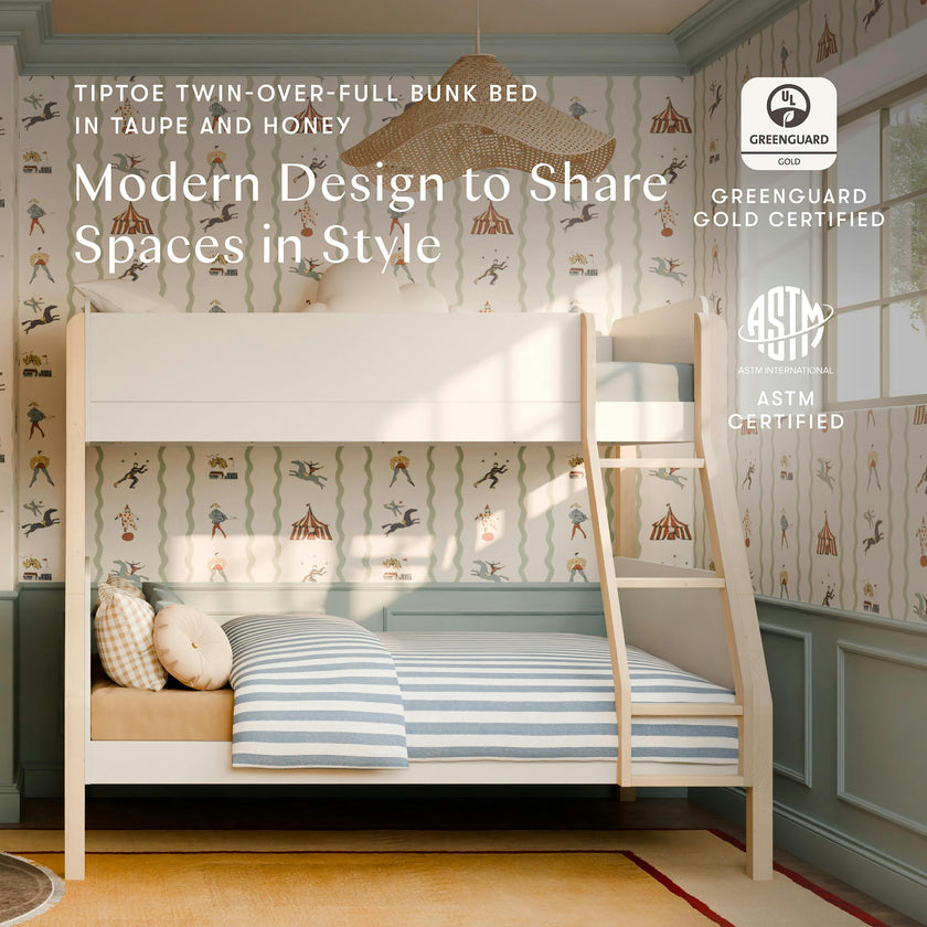 TipToe Twin-Over-Full Bunk Bed in White/Washed Natural