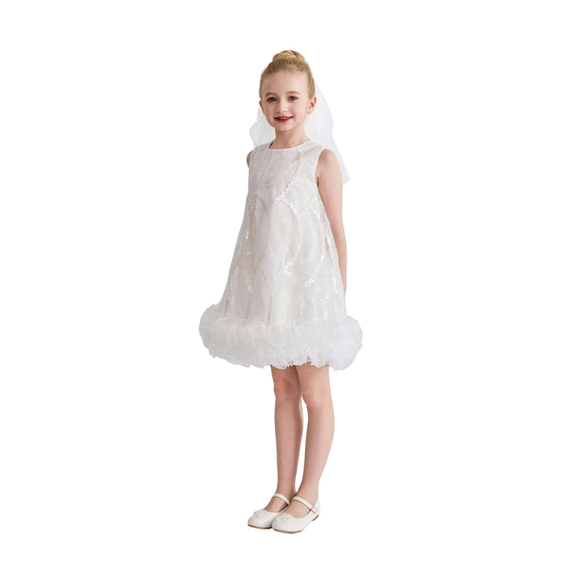 White Fiora Ruffle Sequin Dress