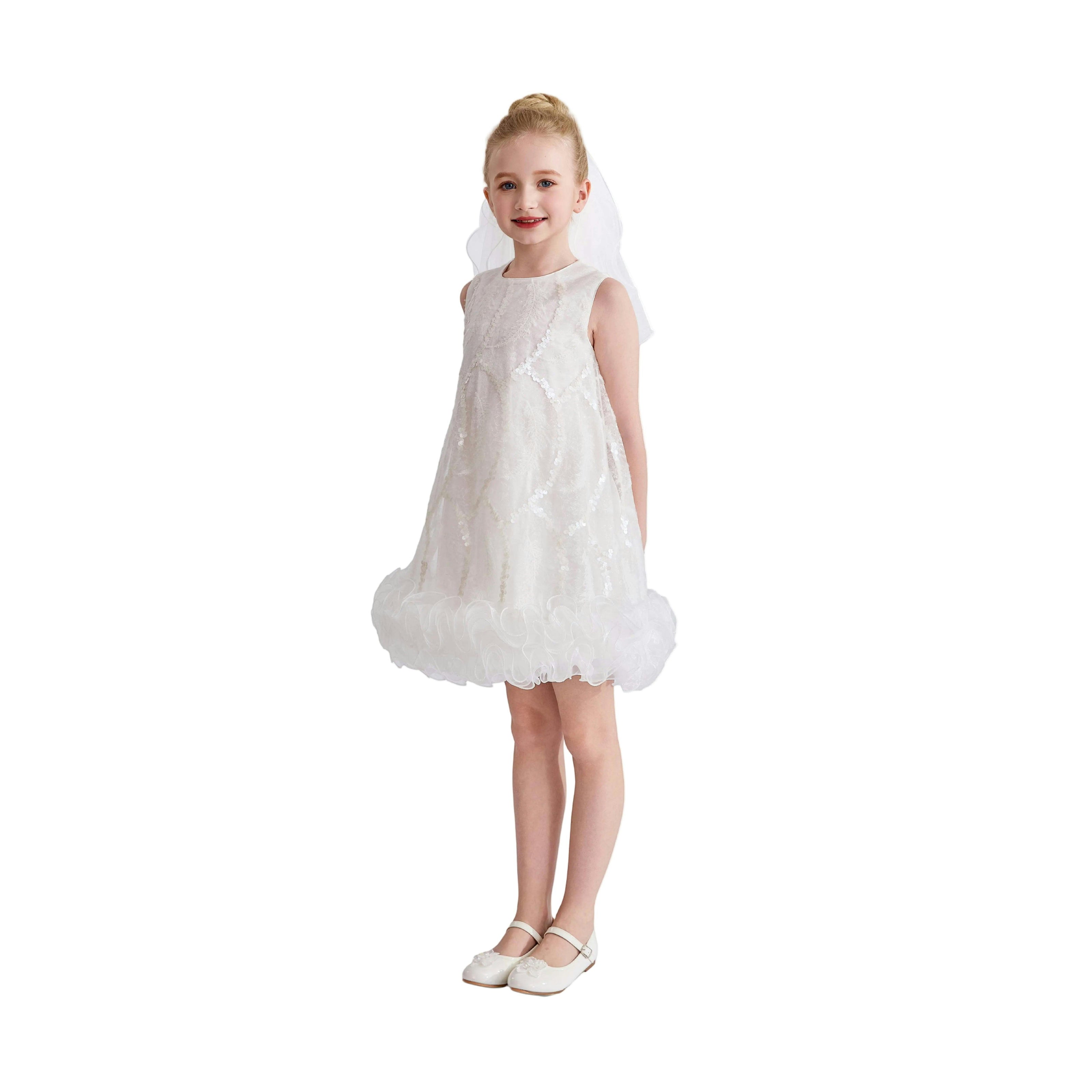 White Fiora Ruffle Sequin Dress