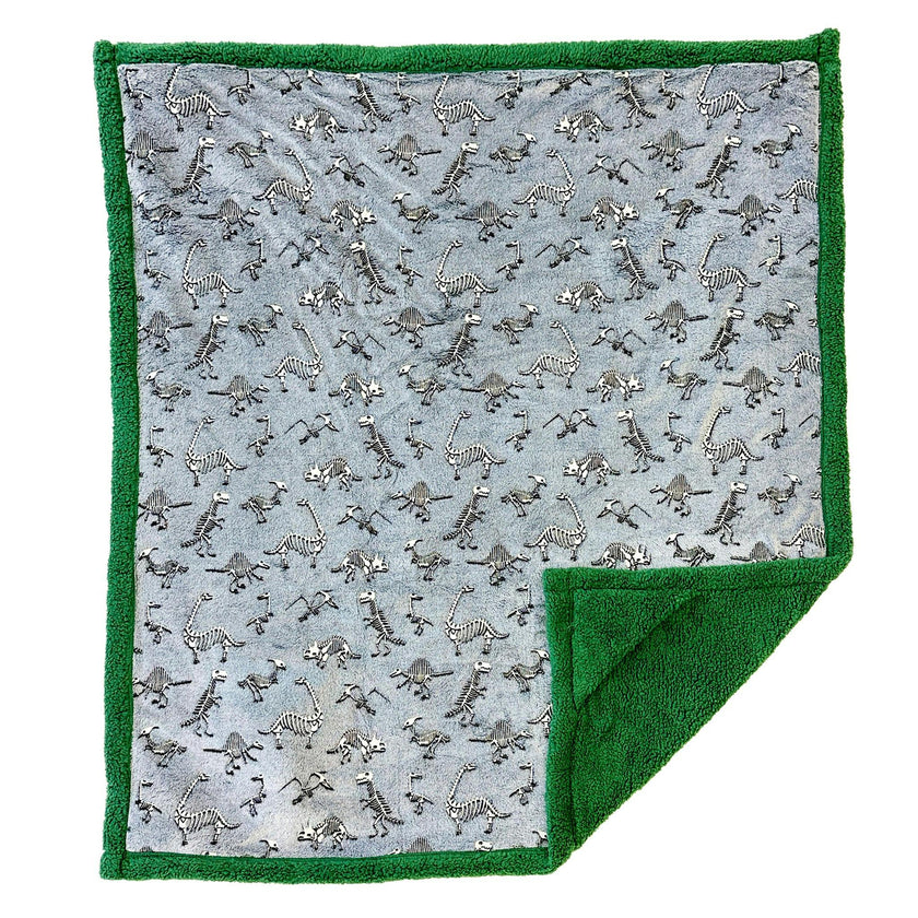 Cozy Switch Blanket – Reversible Sherpa & Glow-in-the-Dark Blanket with Plush Toy Pocket, Glow Dino Bones