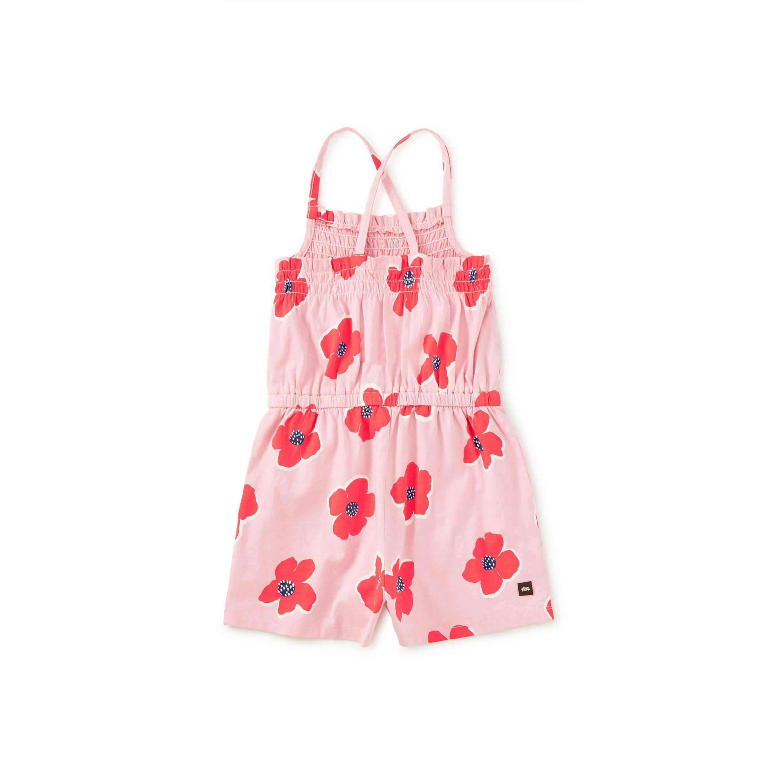Smocked Strappy Romper, Rock Floral