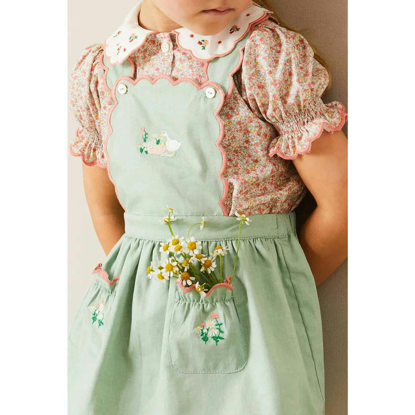 Duck Embroidered Scallop Detail Skirt With Braces in Green (18mths-6yrs)