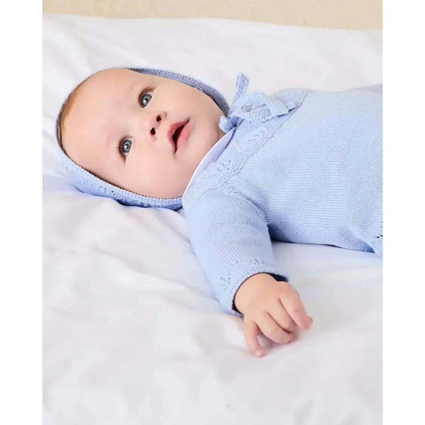 Diamond Openwork Three Piece Knitted Set in Light Blue (1-9mths)