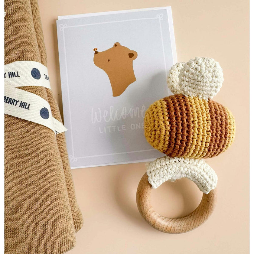 Cotton Crochet Rattle Teether Bee