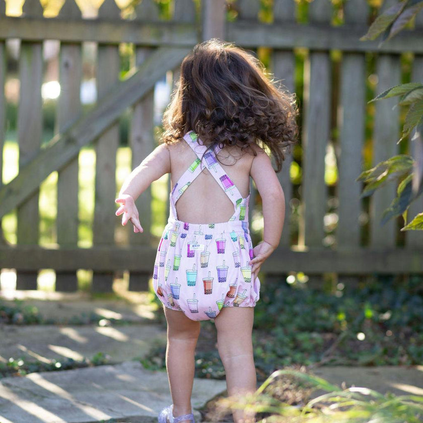 Cross Back Bubble Romper in Boba