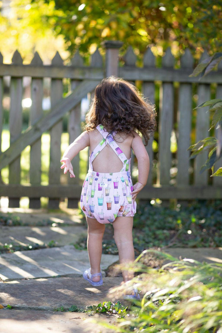 Cross Back Bubble Romper in Boba