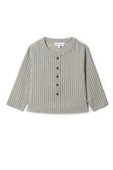 Woven Striped Button Front Long Sleeve Shirt