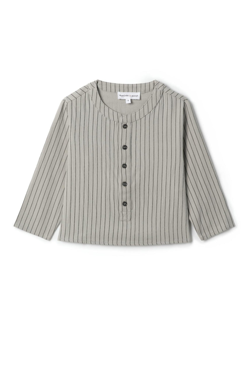 Woven Striped Button Front Long Sleeve Shirt