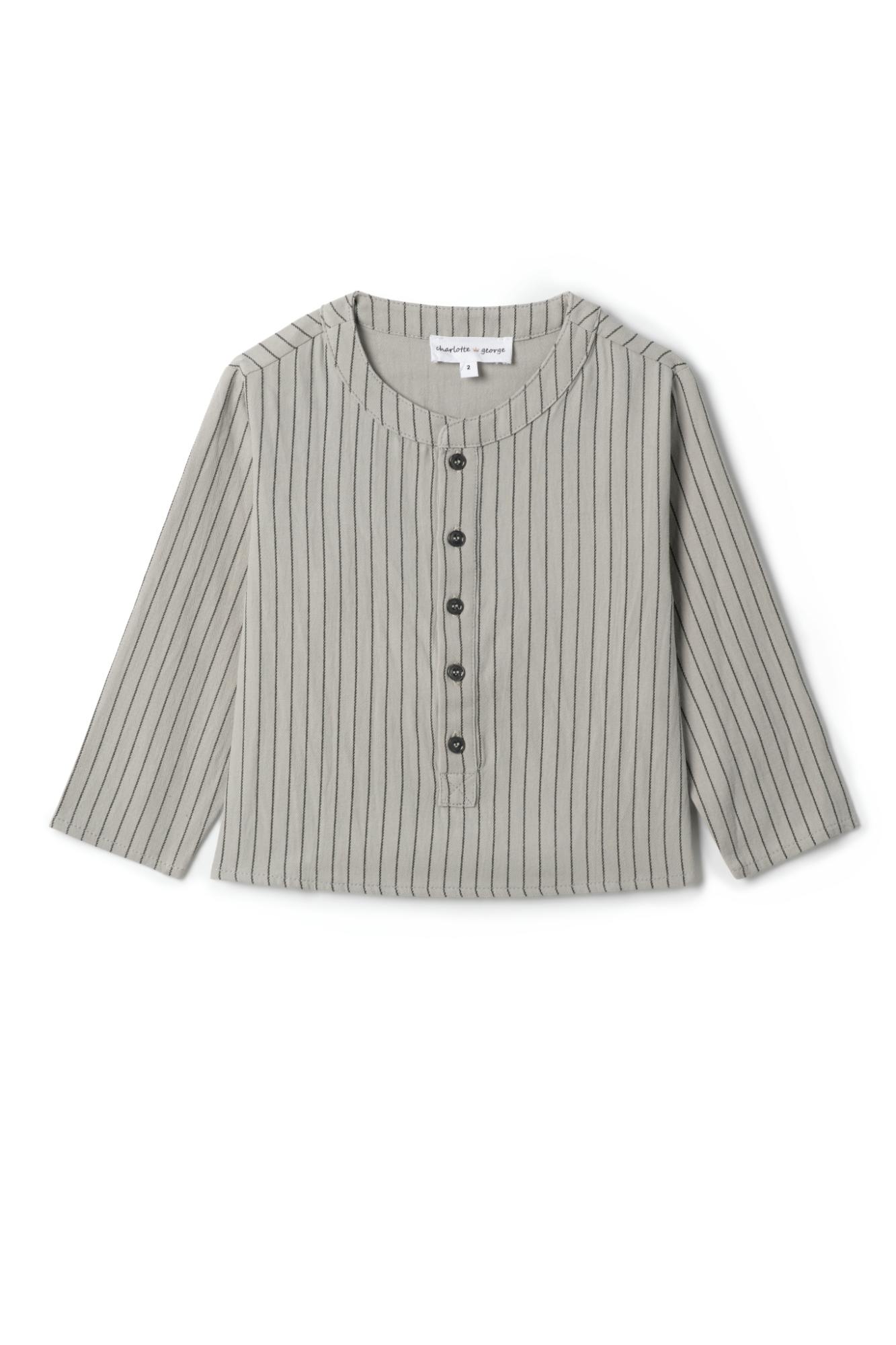 Woven Striped Button Front Long Sleeve Shirt