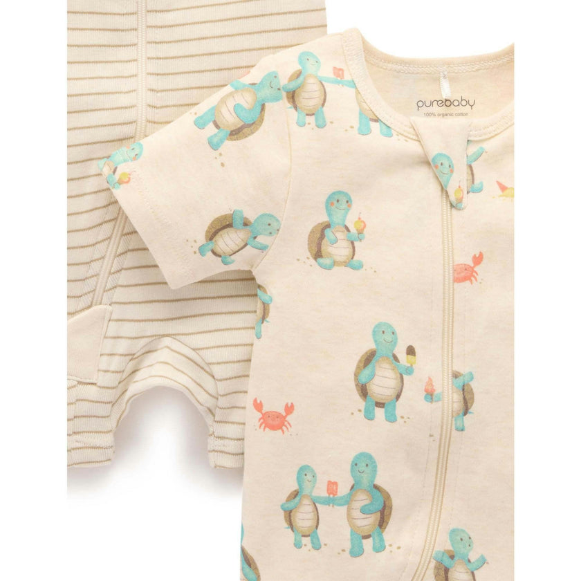 2 Pack S/Slv Digital Growsuit Hungry Turtles Print
