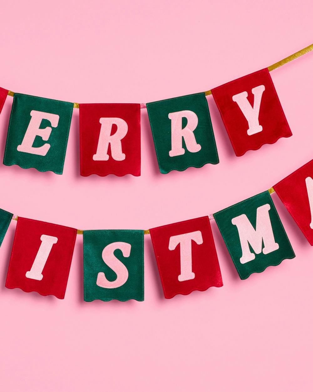 Merry Christmas Banner - velvet flag banner