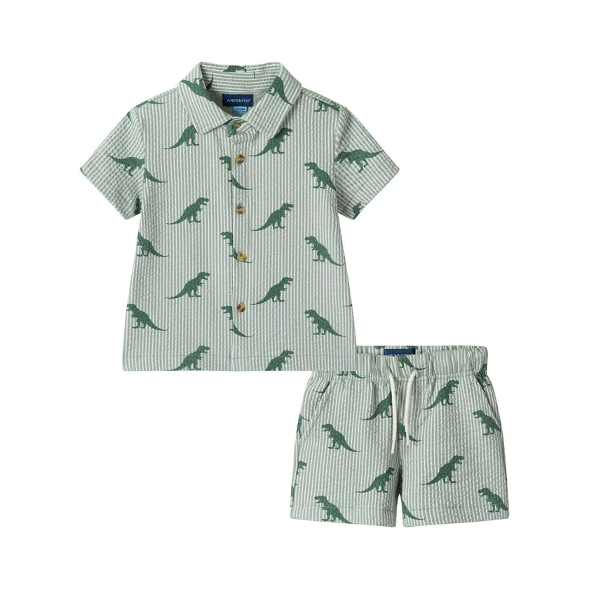 Infant Boys Short Sleeve Cabana Set | Green Stripe Dino