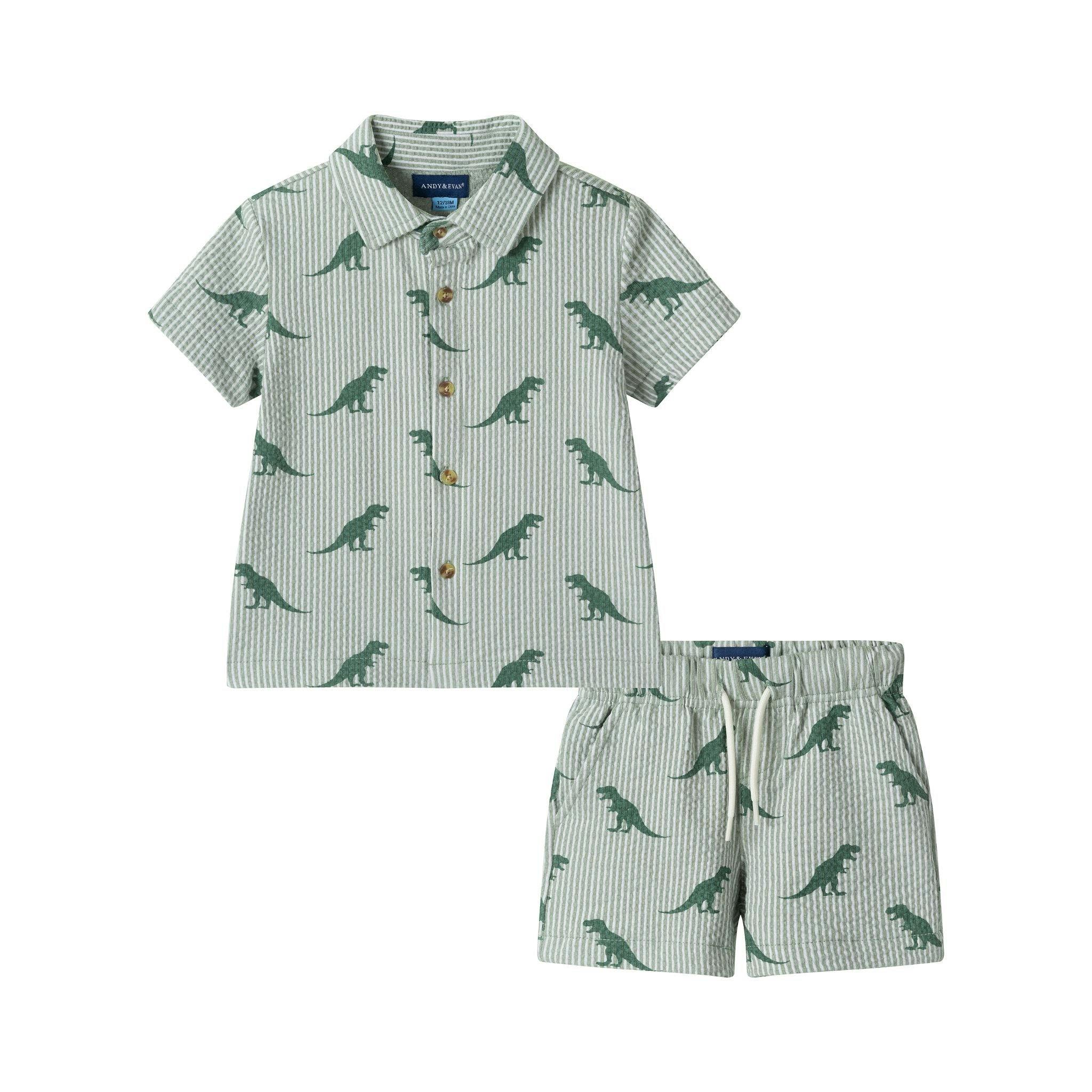 Infant Boys Short Sleeve Cabana Set | Green Stripe Dino