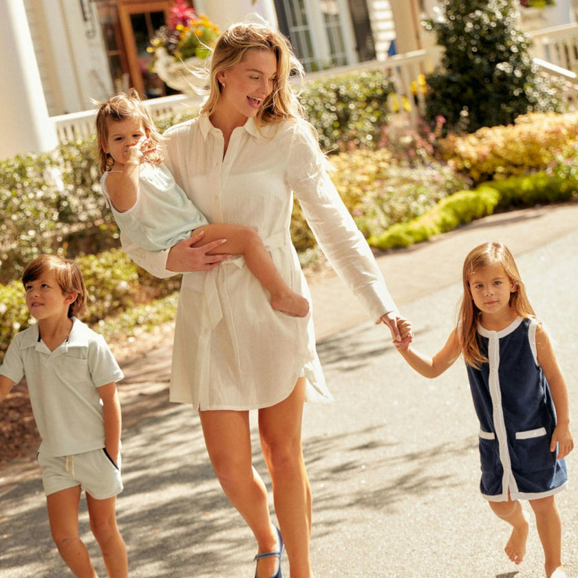 Girls Navy French Terry Sleeveless Button Down Dress